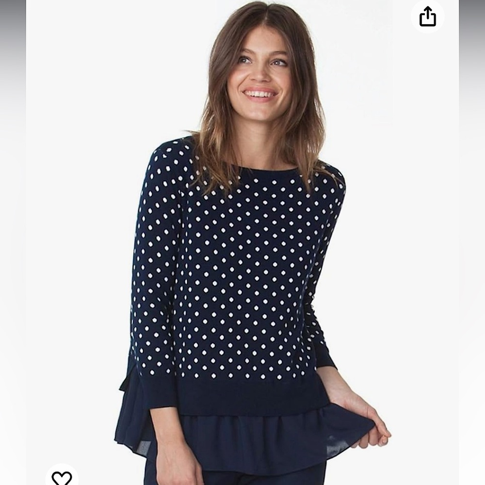 Chaps Navy Mock-Layer Polka Dot Top